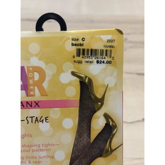 SPANX Star Power Center Stage Patterned Shaping Tights Black Noveau Size C NEW - Picture 2 of 4